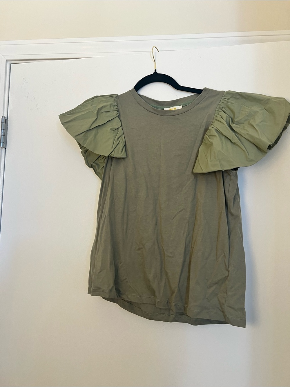 Anthropologie Olive Green Ruffle Puff Sleeve Tee